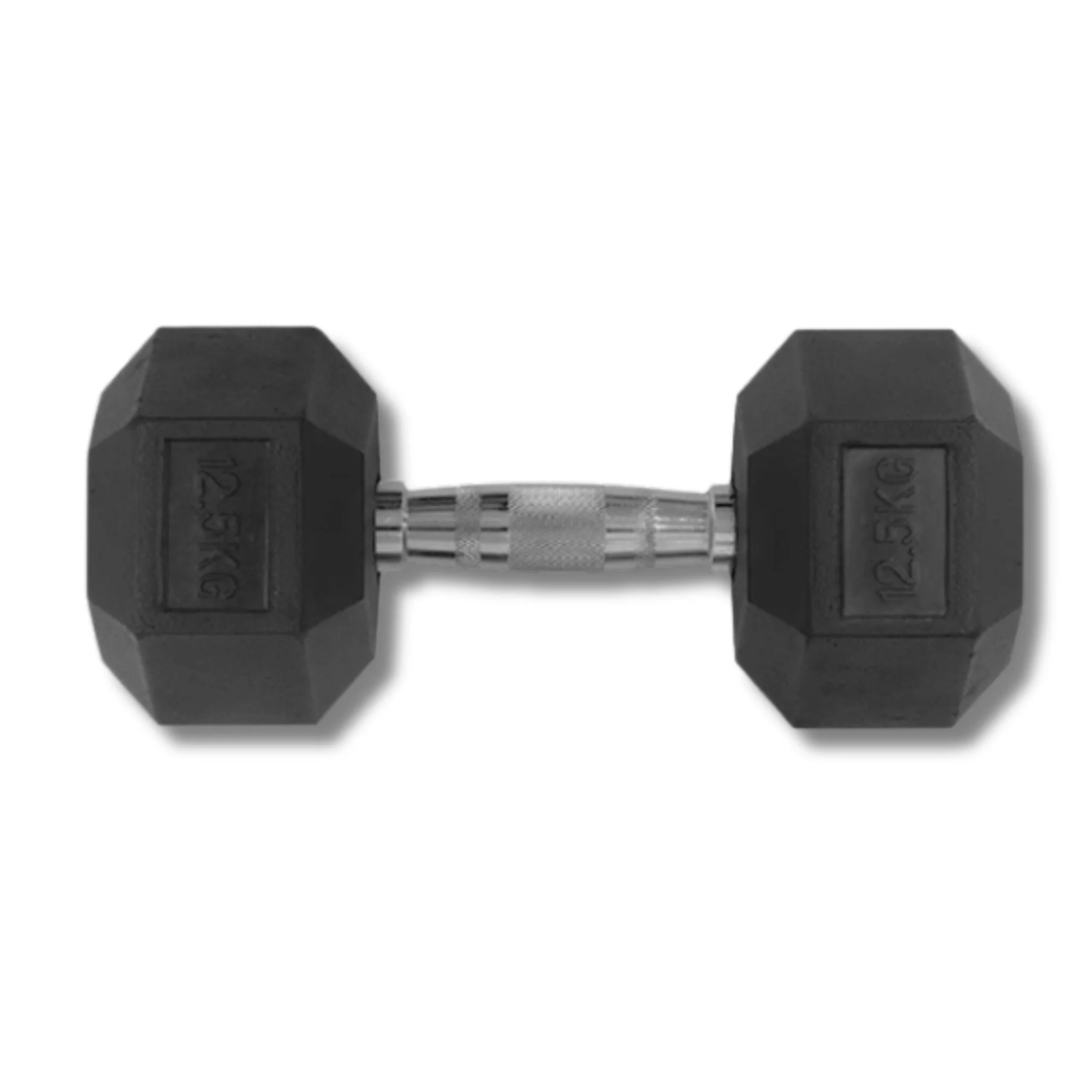 12.5KG Rubber Hex Dumbbell | Commercial Grade | Anti-Roll | Chrome Handle | Sold Individually